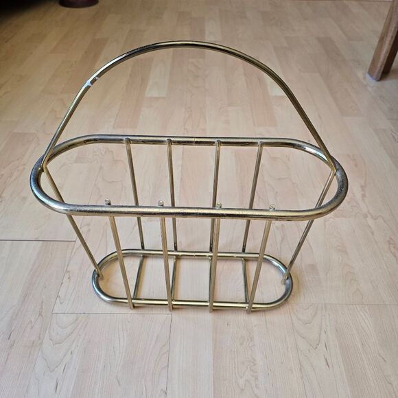 Mid Century Modern Brass Magazine Rack Book Holder Vintage - Picture 1 of 8